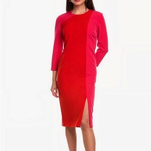 NWT Anne Klein Fitted Sheath Colorblocked Midi Dress Pink/Red - Sz 6 - MSRP $149